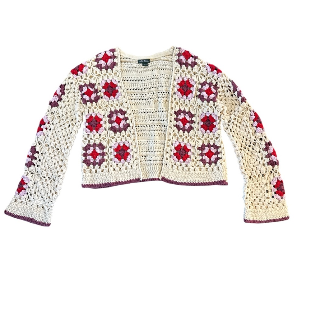 Wild Fable Cream and Red Crochet Cardigan